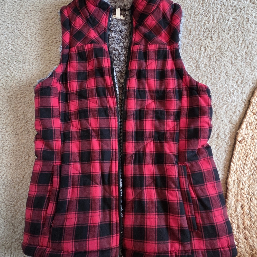 Maurices Red and Black Checkered Vest